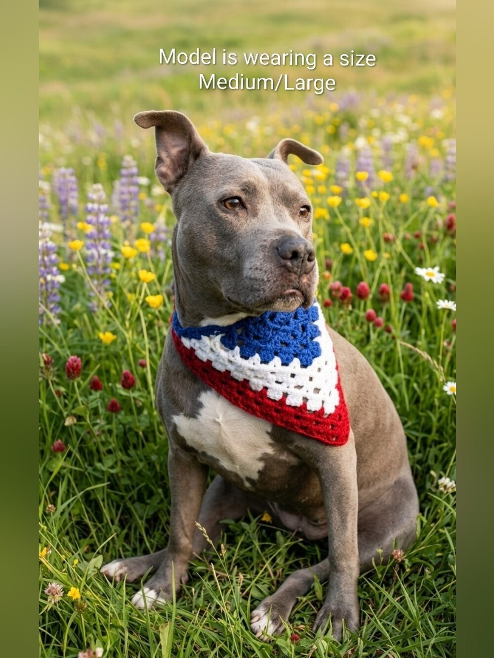Handmade Patriotic Dog Bandana: Size Medium/Large - Picture 3 of 3